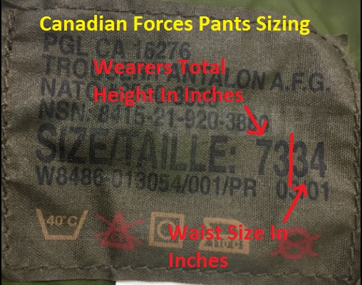 Canadian army sizing for pants and trousers. Central Alberta Military Outlet
